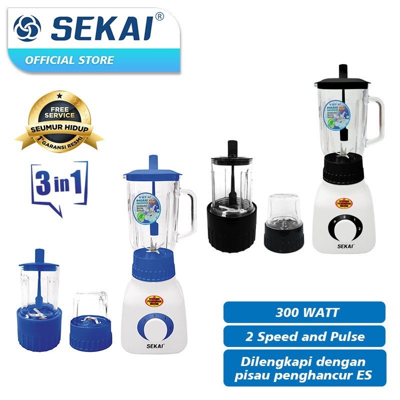 Sekai Blender Kaca ES BATU 1 Liter 3In1 BL752 BL 7512 BL-752 Garansi