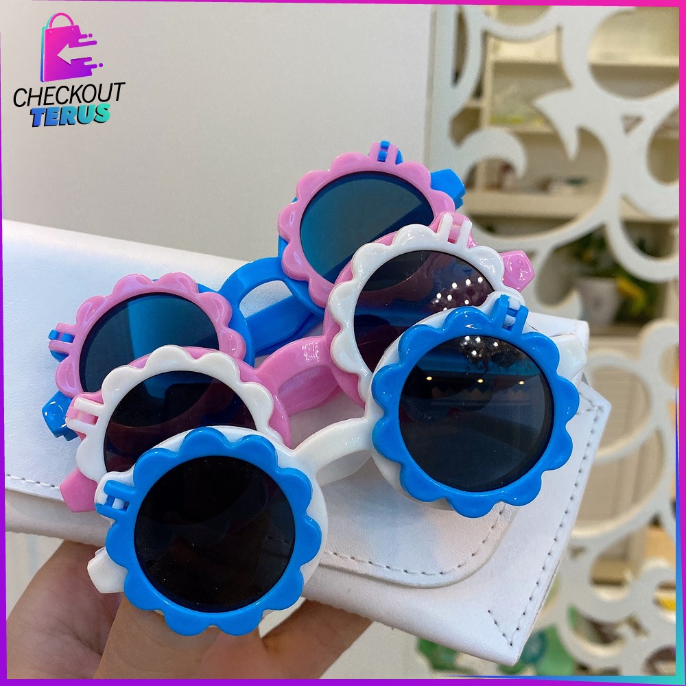 CT C675 Kaca Mata Fashion Lucu Anak Cute Sunglasses Flower Kids Import Korean Style Motif Bunga Buka Tutup