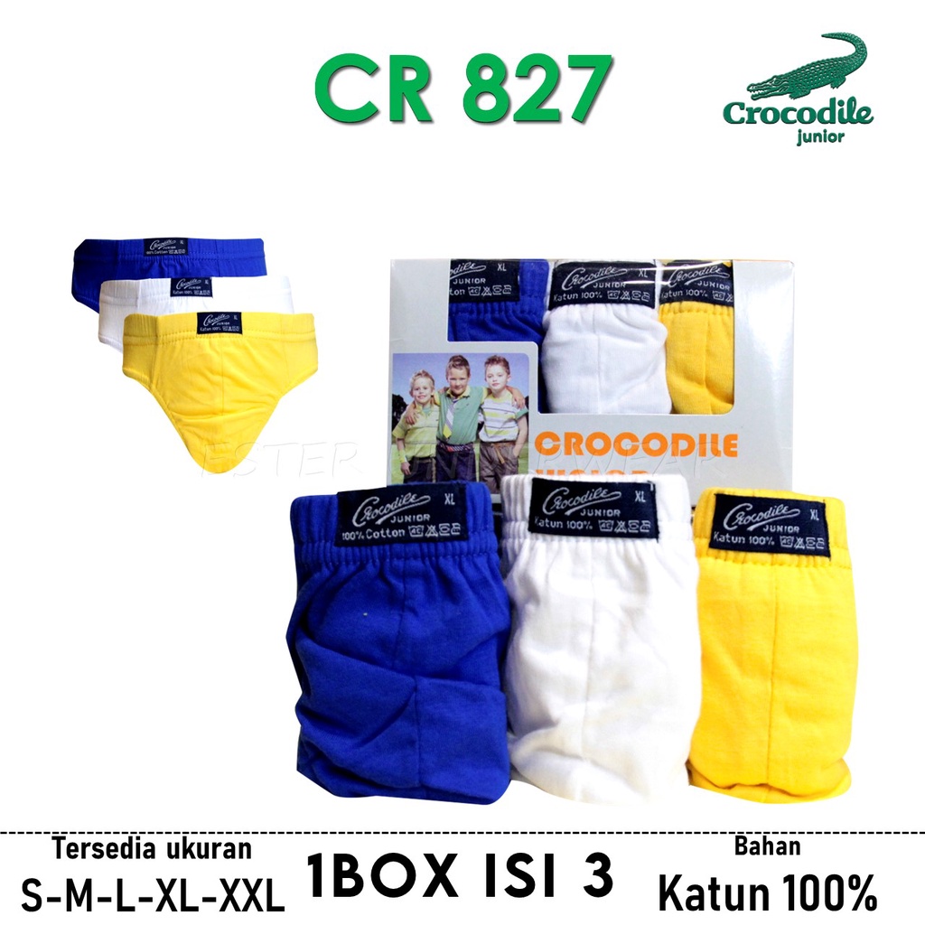 CELANA ANAK CROCODILE 827 ISI 3 BAHAN 100% KATUN