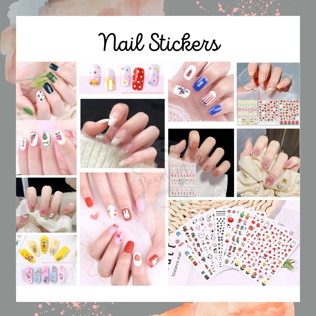 Sticker Dekorasi 3D Kuku Hiasan Stiker Kuku Tipis Ultra Thin Waterproof Model Kartun Buah Bunga Karakter Lucu Unik Cantik Elegan Cocok Untuk Anak anak Hingga Wanita Dewasa Nail Art Manicure Sticker