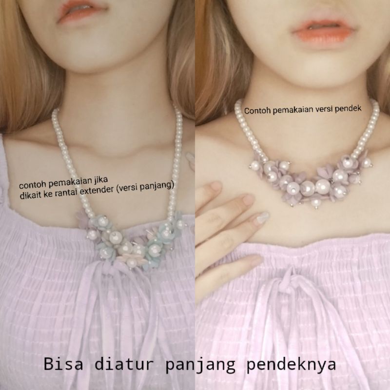 Veera Flowery Pearl Necklace Kalung Pesta Premium Kalung Hijab Mutiara Choker Bunga Flower