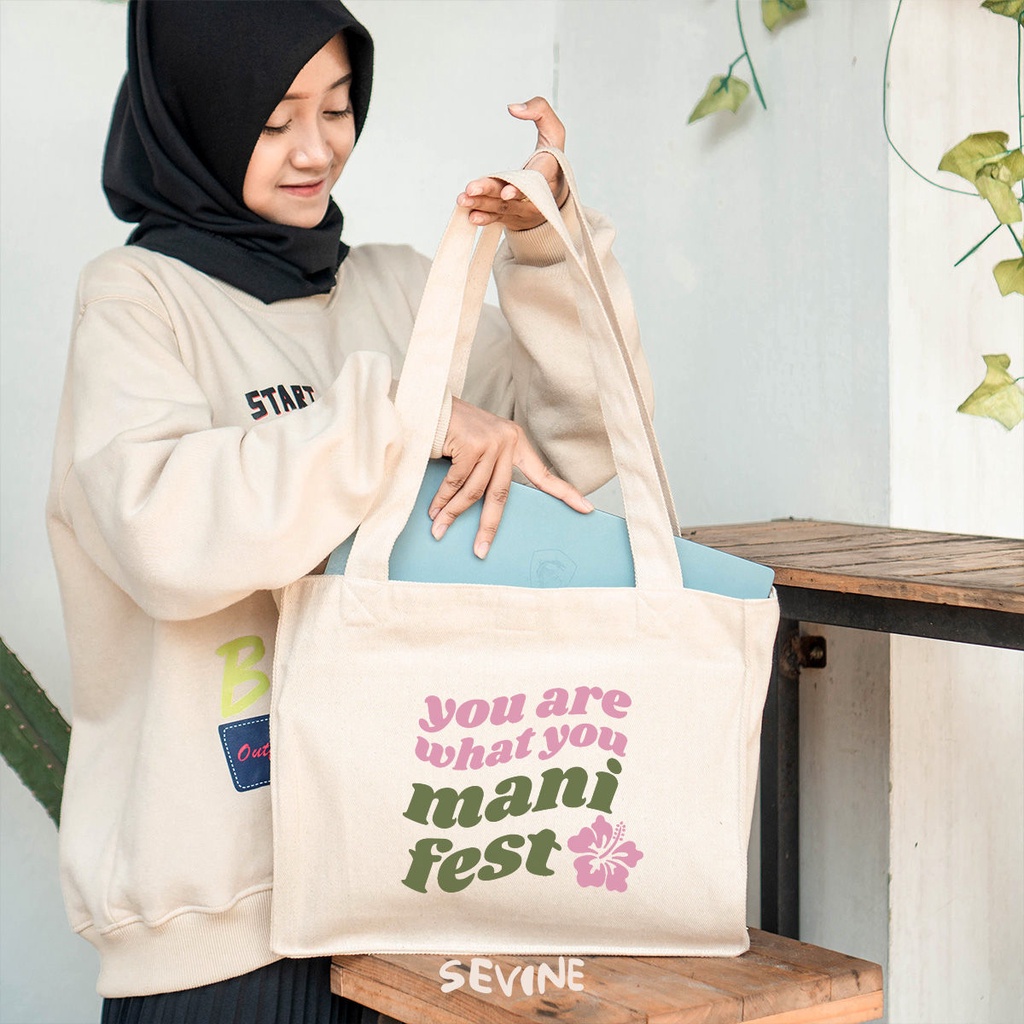 Sevine Totebag Kanvas Daisy Tas Wanita Tote Bag Kantong Laptop Kuliah Sekolah Kerja Quotes Y2K Pastel Aesthetic - KS