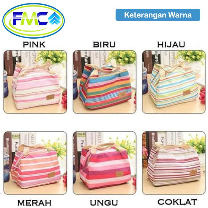 Tas Bekal Makanan Anak Dewasa Lunch Bag Besar Tahan Panas Motif Unik Salur Murah Kotak Tempat Penyimpanan Peralatan Makan Coller Bag