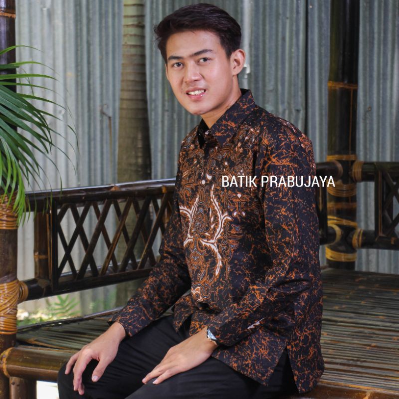 AJIBHANU Kemeja Batik Pria Modern Lengan Panjang Full Furing Katun Halus Solo - Baju Batik Pria Kondangan Seragam Kerja Kantor