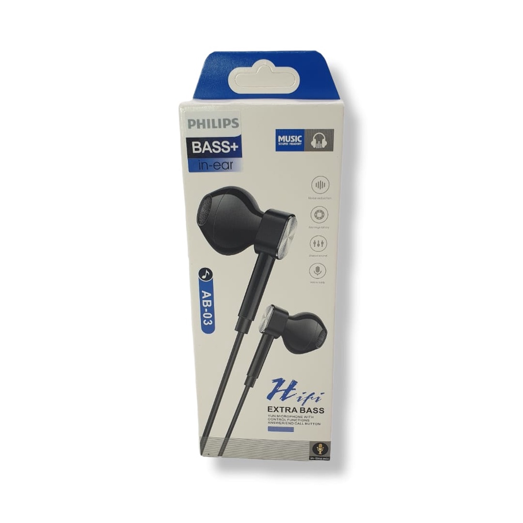 Handsfree Philips AB-03/ Earphone Stereo Philips AB-03 / AB 03 Bass+ in-ear / AB03 Stereo Extra Bass With MIC