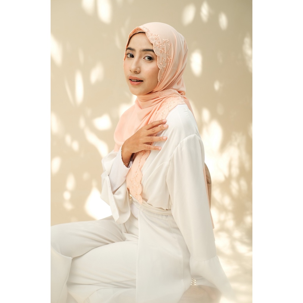 RATU Embroidery HIjab Shawl - Flora - Apricot