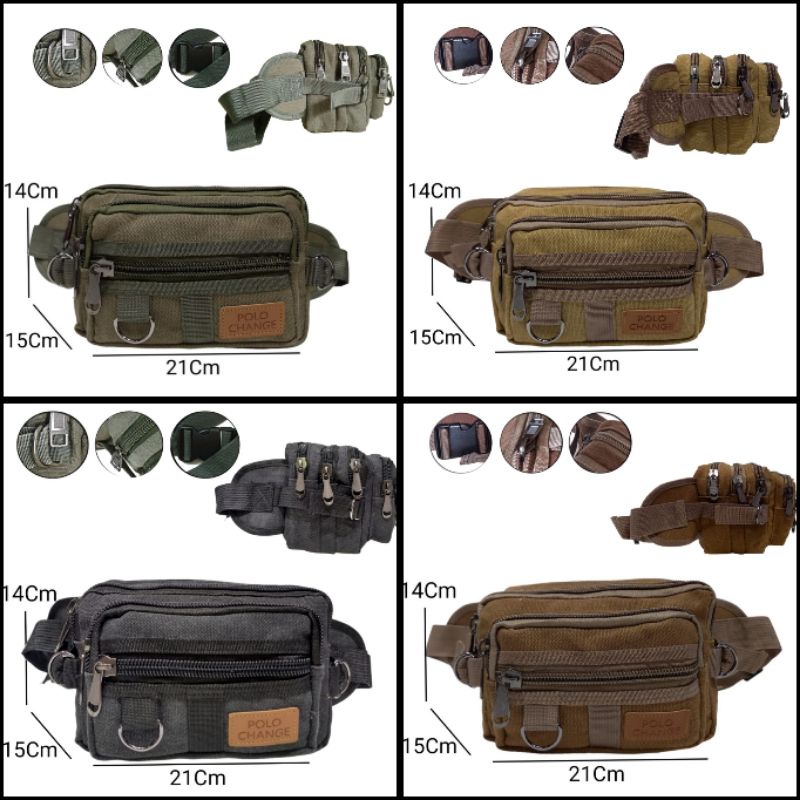 Tas pinggang pria kanvas waistbags import polo change