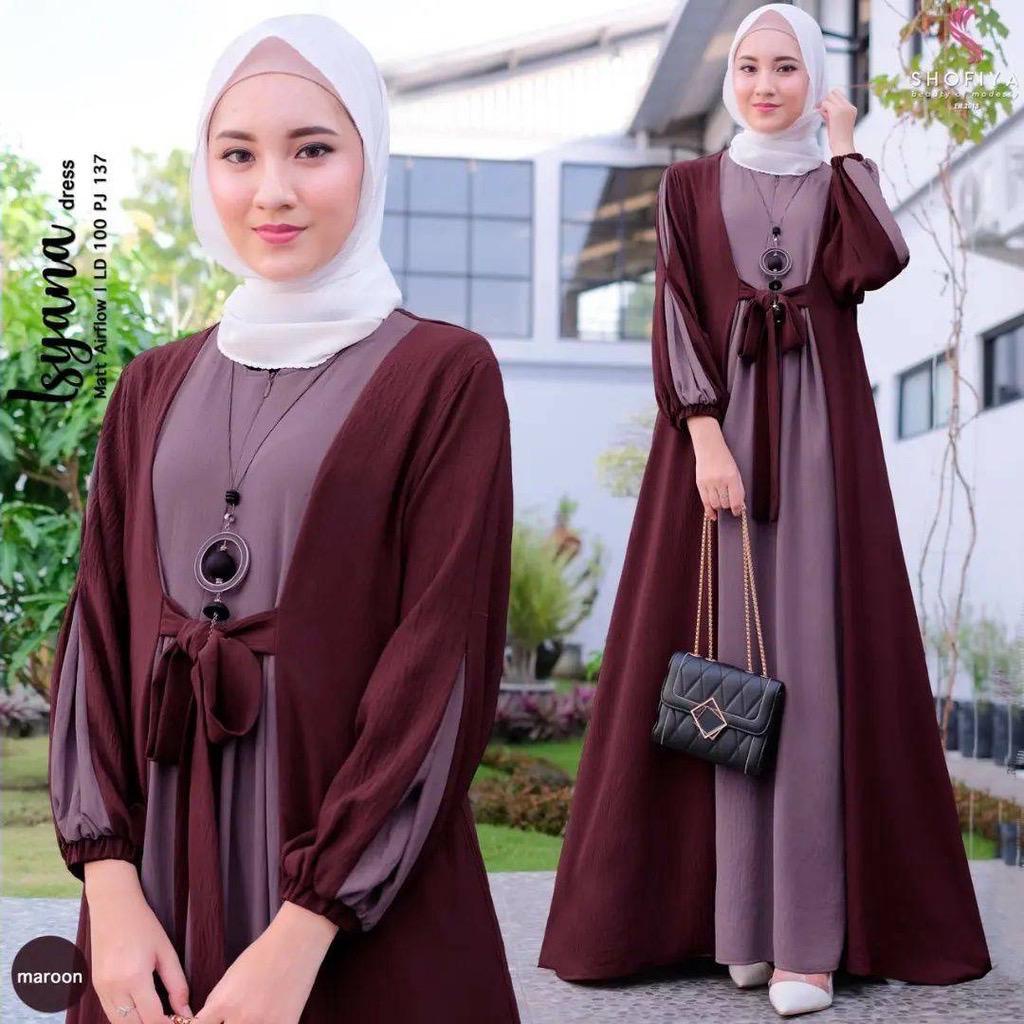 SIZE JUMBO LD120 Baju Gamis Isyana Dress Premium Terbaru  2022 Baju Kondangan Wanita Kekinian Long Muslim Busui Friendly