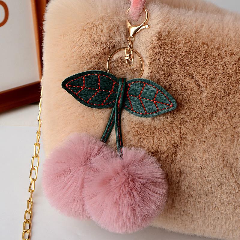 [littlecrab] Tas Wanita Cherry Bulu Lembut Halus Tas Unik Model Persegi Cute Fluffy Bag Free Gantungan Ceri Sling Bag Berkualitas Cute Multifungsi Korean Style