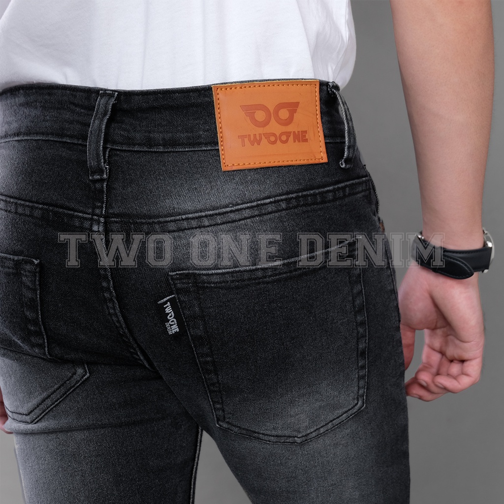 TWO ONE DENIM Celana Jeans Panjang Pria Semi  Slim Fit New Stretch Denim Black jaz Scarup