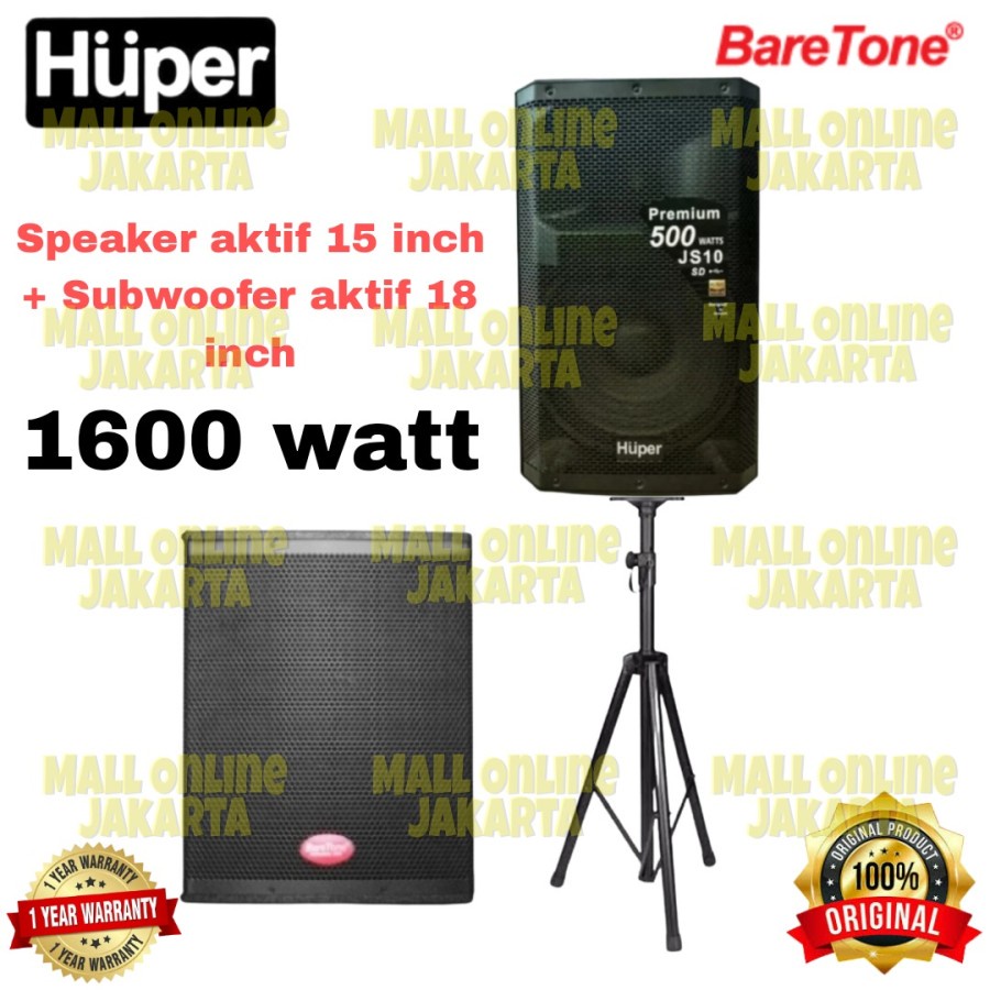 Paket speaker aktif huper 15 inch subwoofer aktiv 18 in baretone sw18