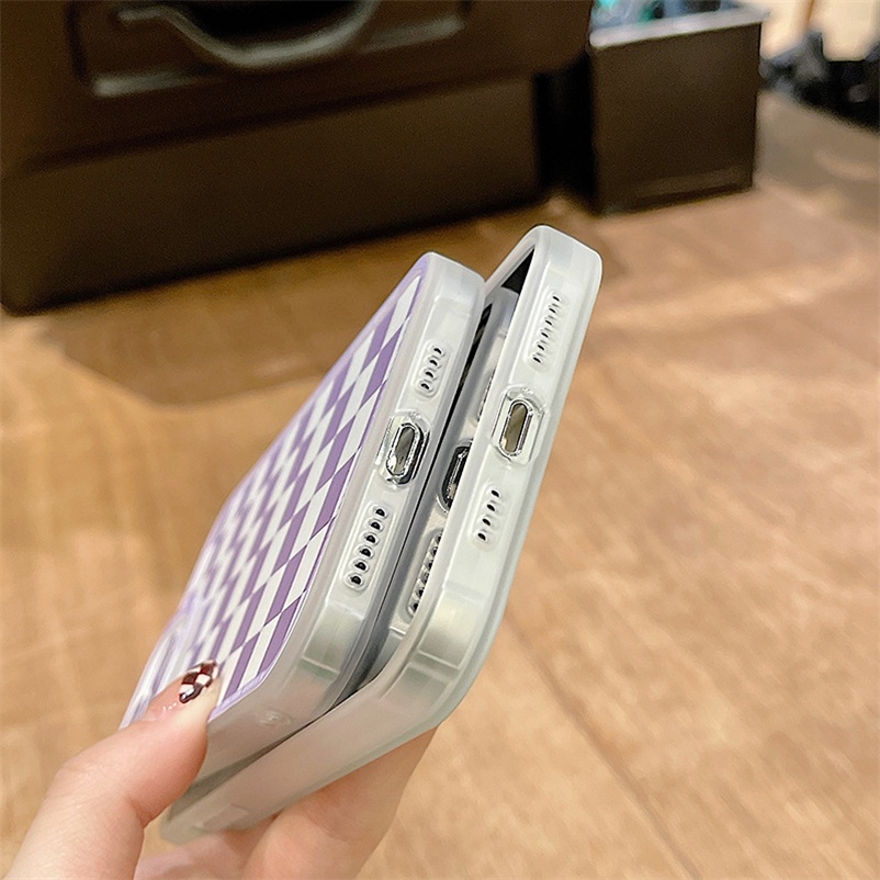 Soft Case Casing Compatible for iPhone 14 13 12 11 Pro Max X Xr Xs Max iPhone 7 8 6 6s Plus Square Lattice Transparent Silicone Phone Case Soft TPU Silicone Shockproof Phone Case Cover