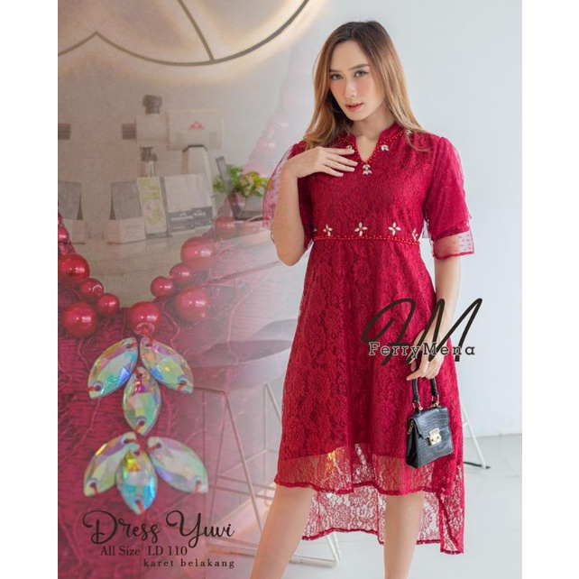 Permata Olshop / Dress Yuvi FM / Kebaya Dress Modern / Kebaya Non Hijab / Kebaya Lengan Pendek / Kebaya Kondangan / Kebaya Mewah / Kebaya Pesta / Dress Kebaya Mewah / Dress Kondangan