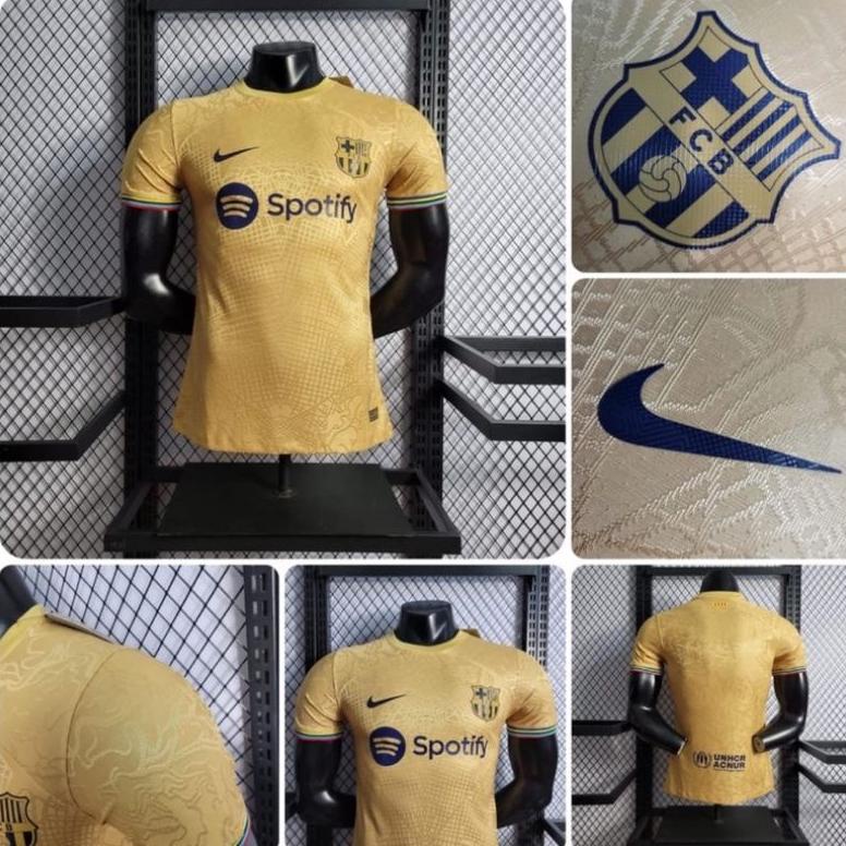NEW JERSEY BARCA BARCELONA AWAY PI PLAYER ISSUE DRIFIT ADV 2022/2023 GOLD 22/23 OFFICIAL SMLXL 2XL T
