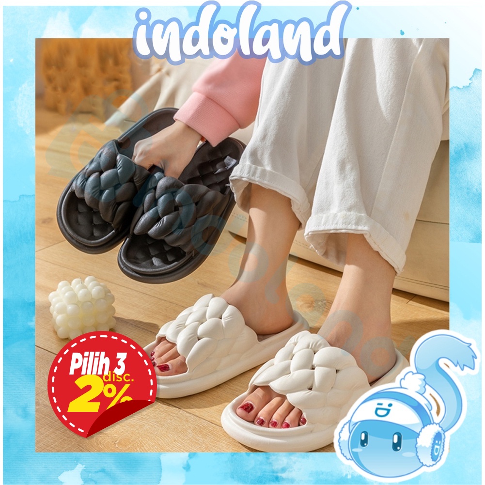 ☀ INDOLAND ☀ Sandal Wanita Jelly Korean Import Slipper Bahan Karet Tebal Empuk Motif Webbing Super Soft R792