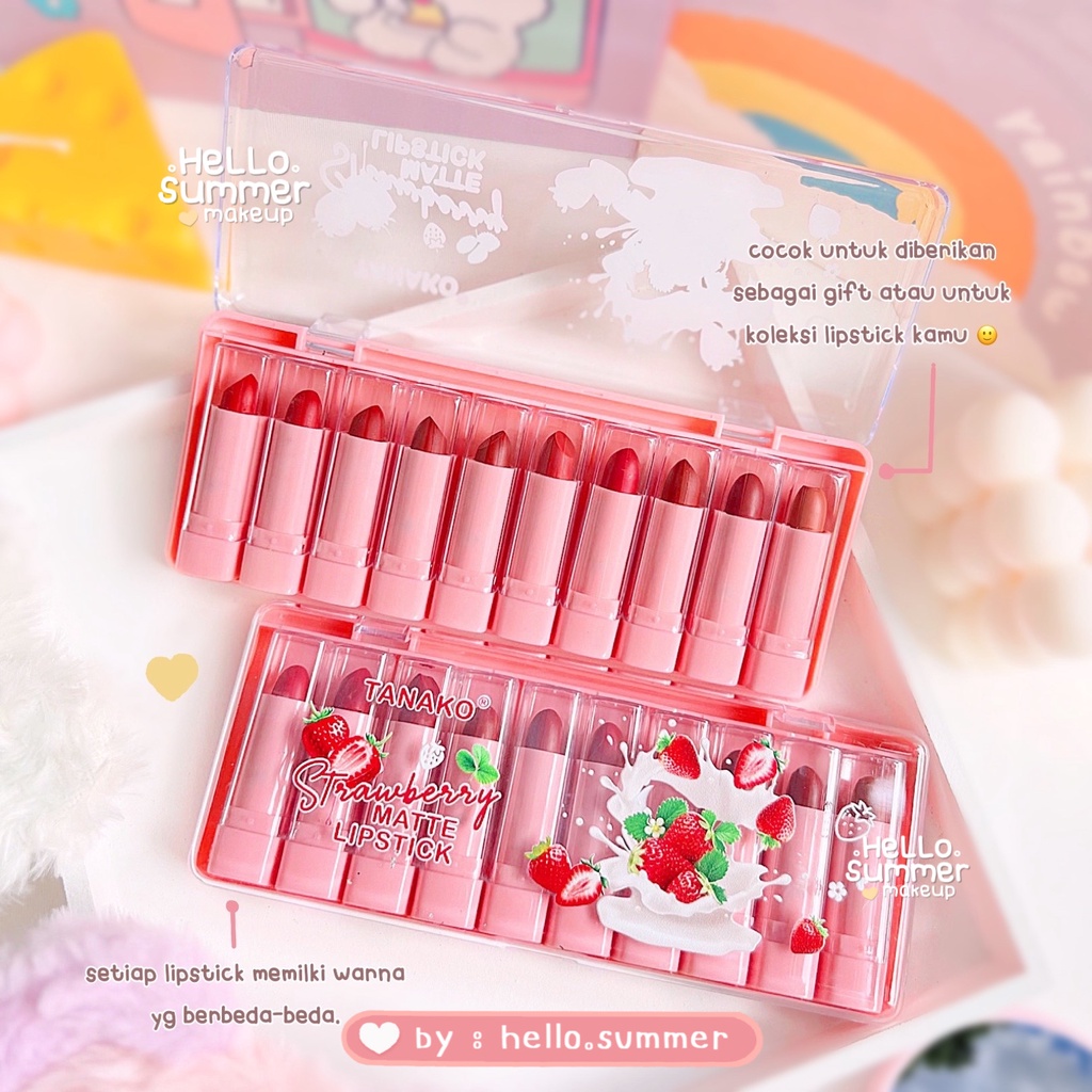 MATTE LIPSTICK Strawberry Aloevera Orange Mini Lip Stick Set Box  10in1 Silky Finish Longlasting 1.6gr