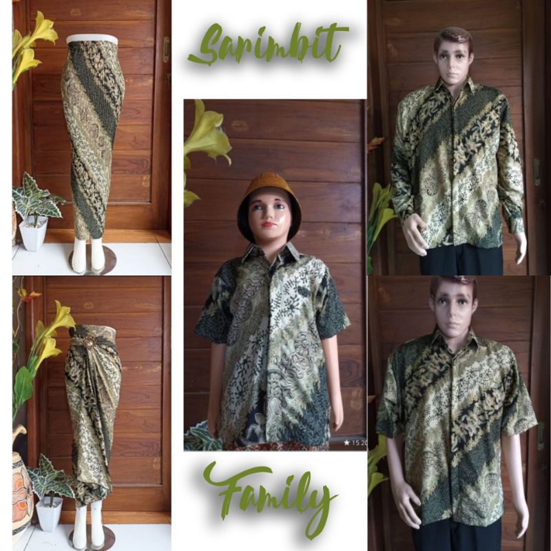 Sarimbit-Sarimbit Keluarga-Rok Batik Plisket-Kemeja Batik-Parang Bunga Hijau Sage
