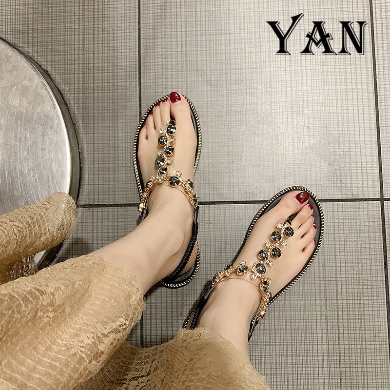 YAN Sandal Pantai Tali Wanita Sendal Jepit Wanita Karet Casual Sandal Wanita