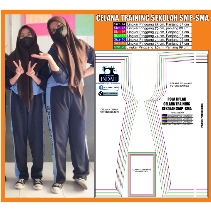 Pola celana training pola celana olahraga SMP SMA Pola Jiplak