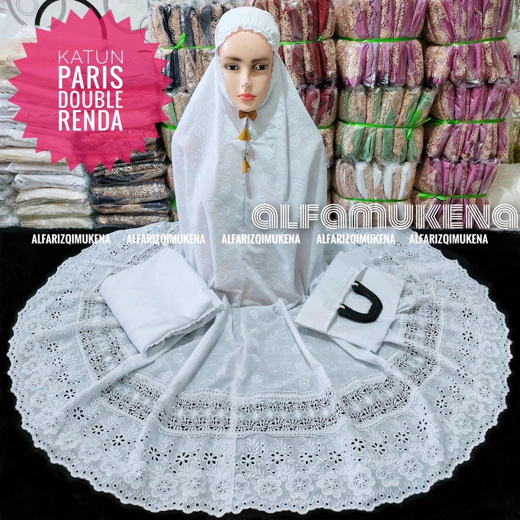 Mukena dewasa paris katun full bordir renda jumbo