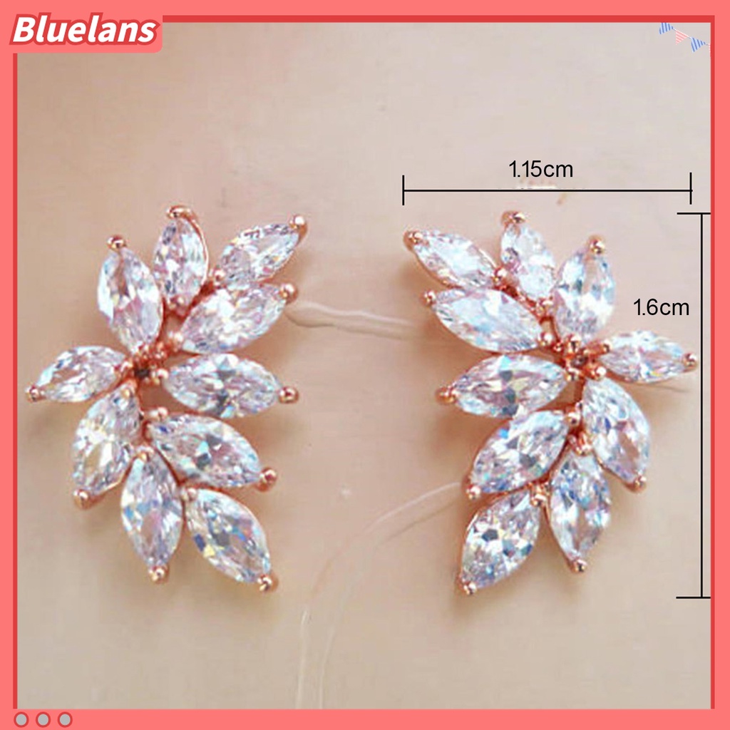 1 Pasang Anting Stud Bentuk Daun Aksen Glitter Anti Alergi Untuk Kencan