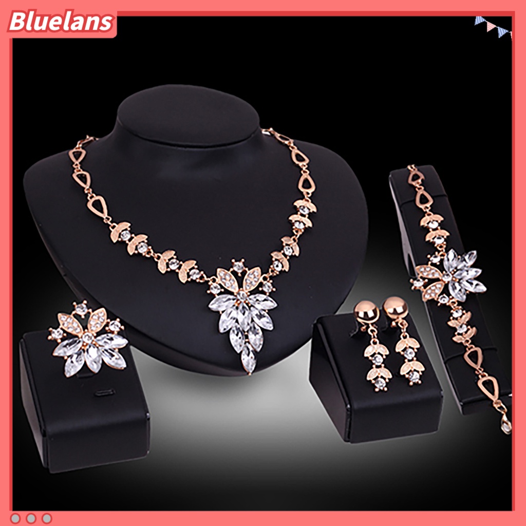 Bluelans 4Pcs Jewelry Set Flower Design Birthday Gift Durable Necklace Earrings Bracelet Ring Jewelry Set