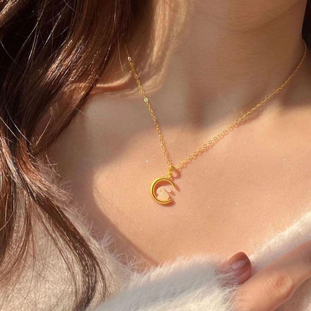 Mxbeauty 2023giok Kelinci Kalung Adjustable Hadiah Gadis Untuk Pestanya Perhiasan Giok Imitasi Hadiah Tahun Baru Bunny Necklace