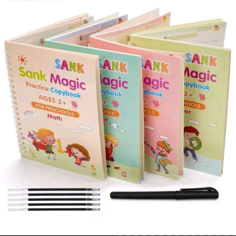 HC 4 in1 Sank Magic Practice Book /Buku Panduan Belajar TK / Buku Belajar Menulis TK 1 SET 4 BUKU SANK MAGIC BOOK / BUKU PINTAR BELAJAR MENULIS MEMBACA LATIHAN PAUD PRESCHOOL BUKU MEWARNAI MAGIC BOOK