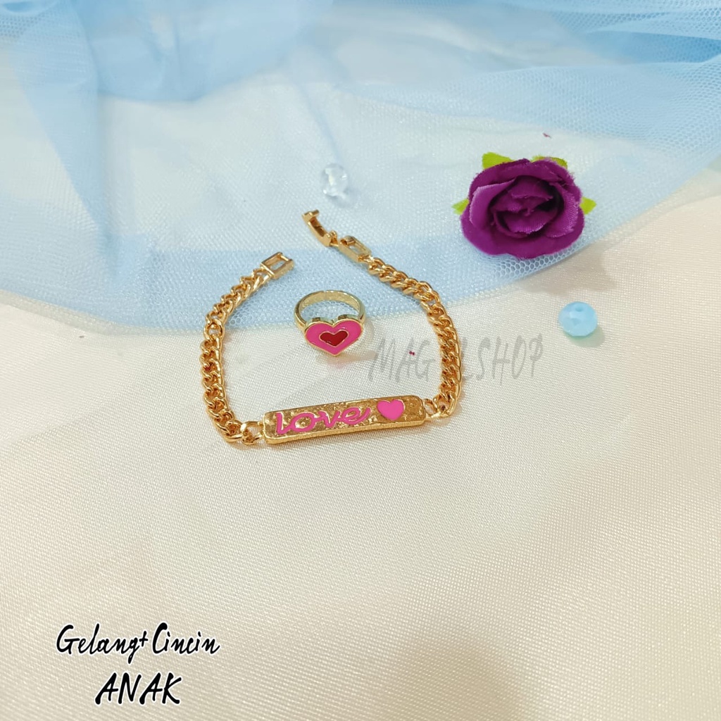 GELANG+CINCIN ANAK  GOLD ANAK PERHIASAN EMAS KOREA ANTI KARAT DAN ANTI LUNTUR