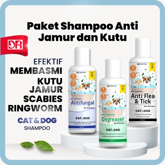 Shampoo Kucing Paket Shampo Anti Kutu Dan Jamur (Degreaser + Anti Jamur + Anti Kutu)