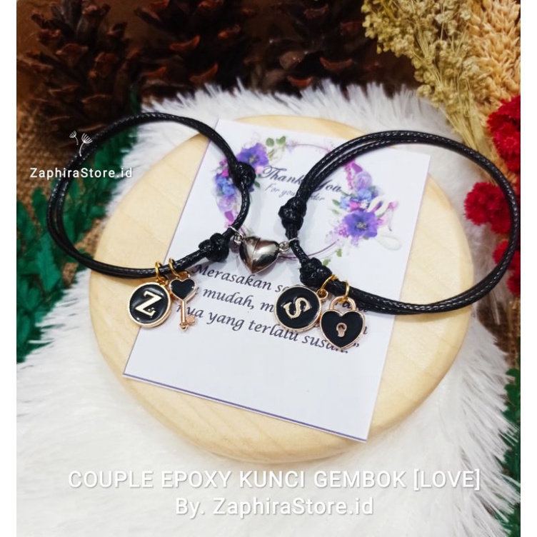 Zaphirastore [COD] A -Z GELANG COUPLE EPOXY KUNCIHATI MAGNET LOVE / GELANG HURUF KUNCILOVE / GELANG TALI KOREA 2MM