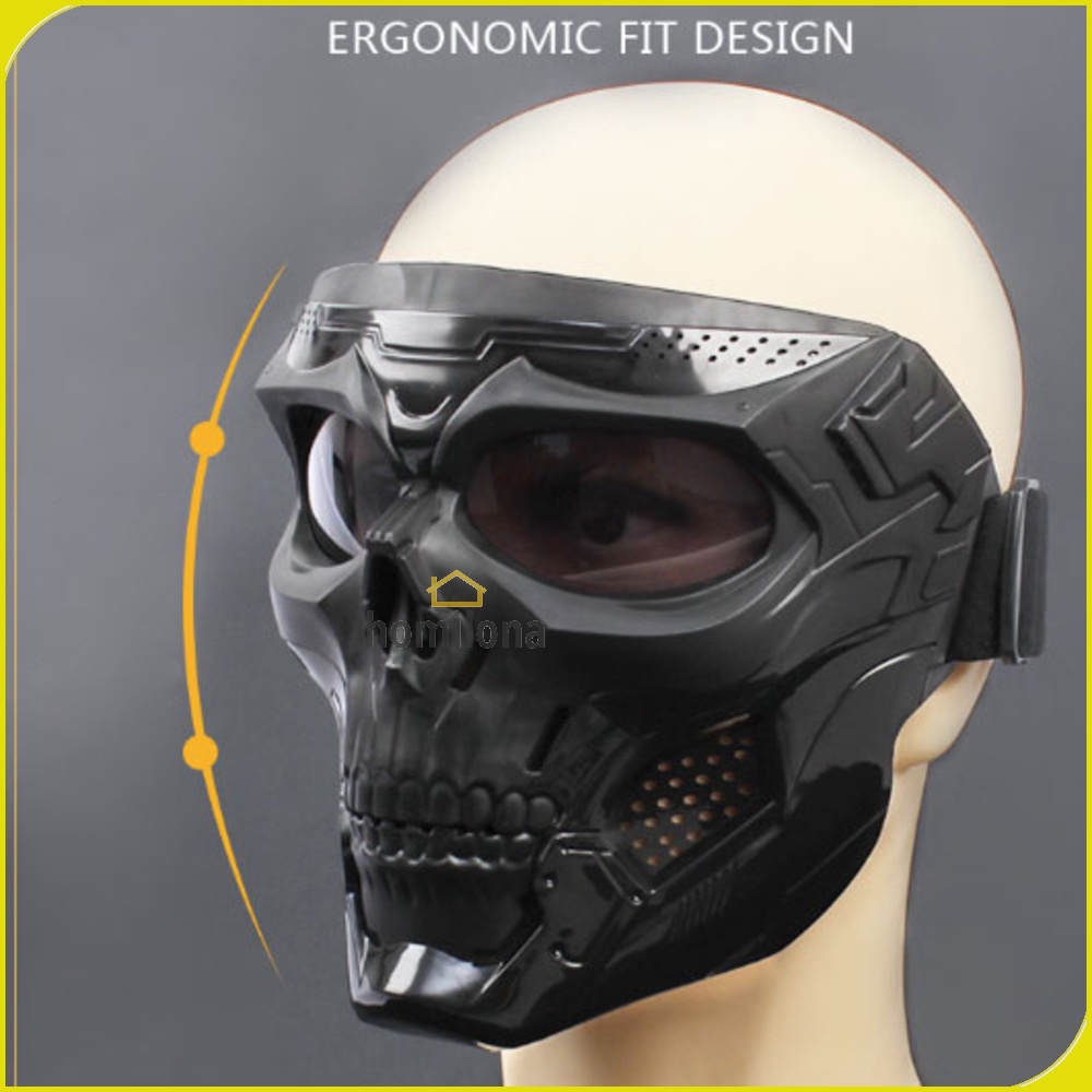 Masker Motor Topeng Airsoft Gun Paintball Full Face Model Tengkorak Skull WoSporT MA 110 Black