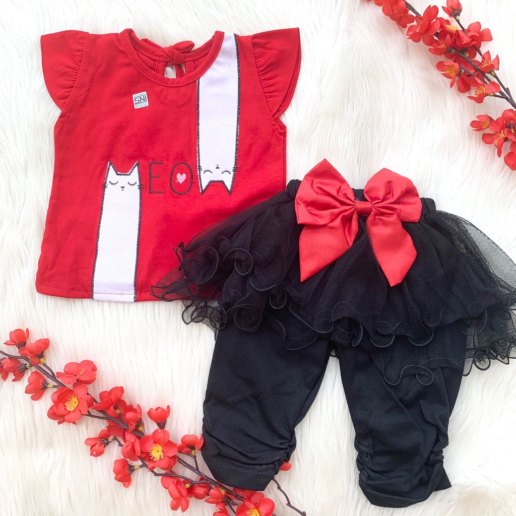 Baju setelan kaos celana tutu motif lucu cantik fashion anak bayi cewek perempuan babygirl murah meo