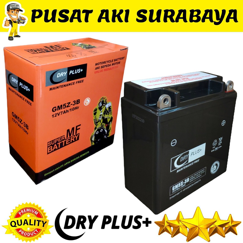 ORIGINAL ACCU DRYPLUS + GM5Z 7 AMPER UNTUK MOTOR  MEGAPRO PRIMUS JUPITER Z MX 135 MTX5AL YB5LB YT7C GT6A