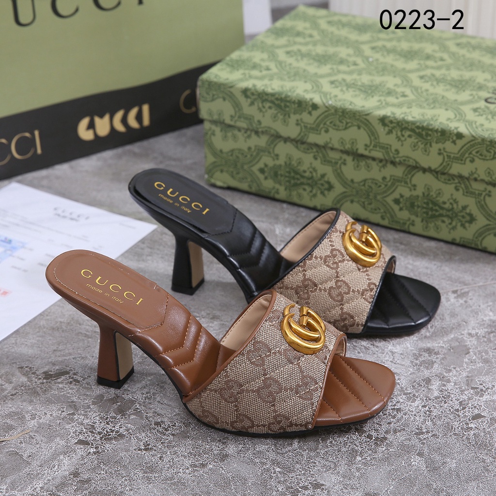 GC GG Canvas Buckle Heel Sandals 0223-2