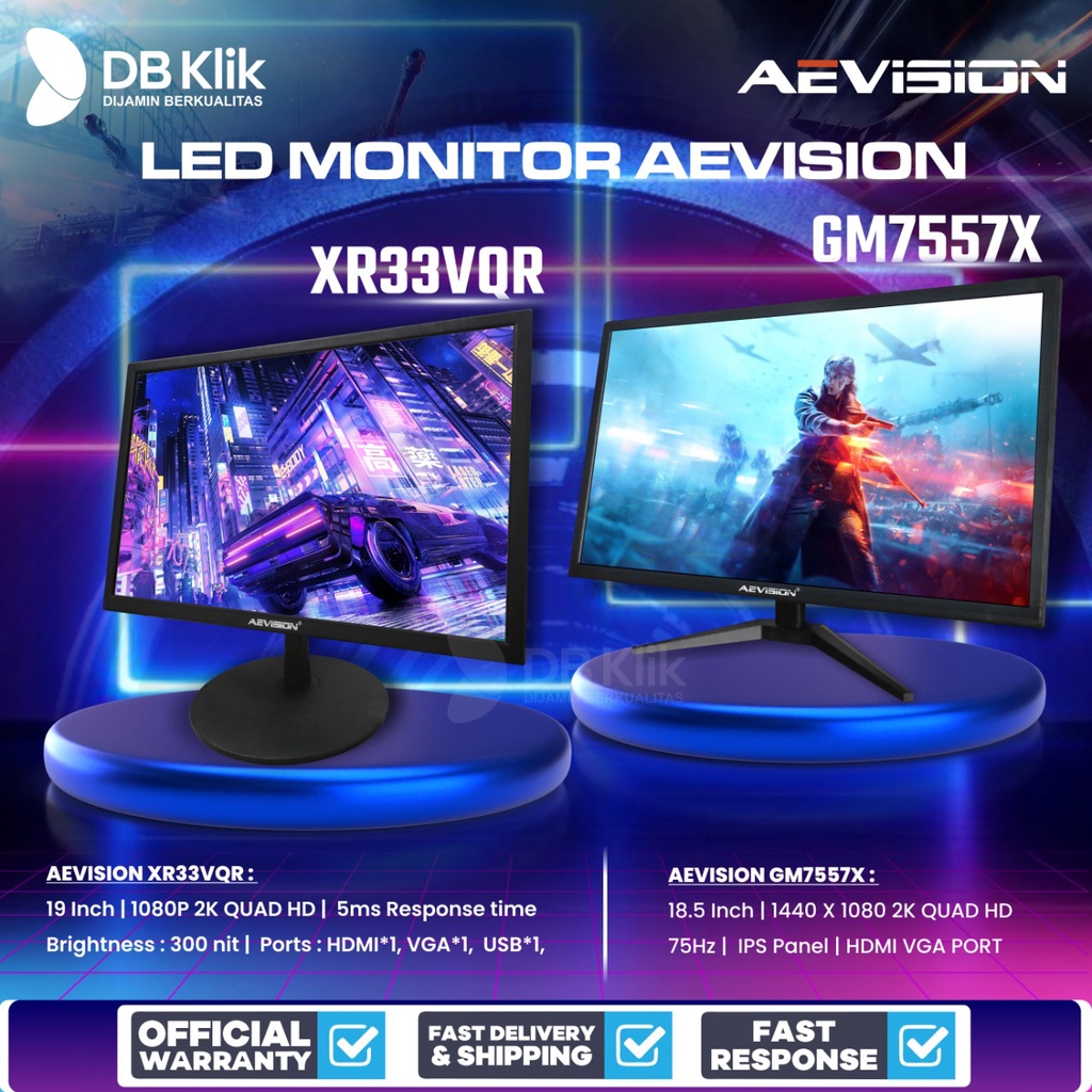 LED Monitor AEVision GM7557X 18.5" IPS 75Hz 2K Quad HD HDMI VGA