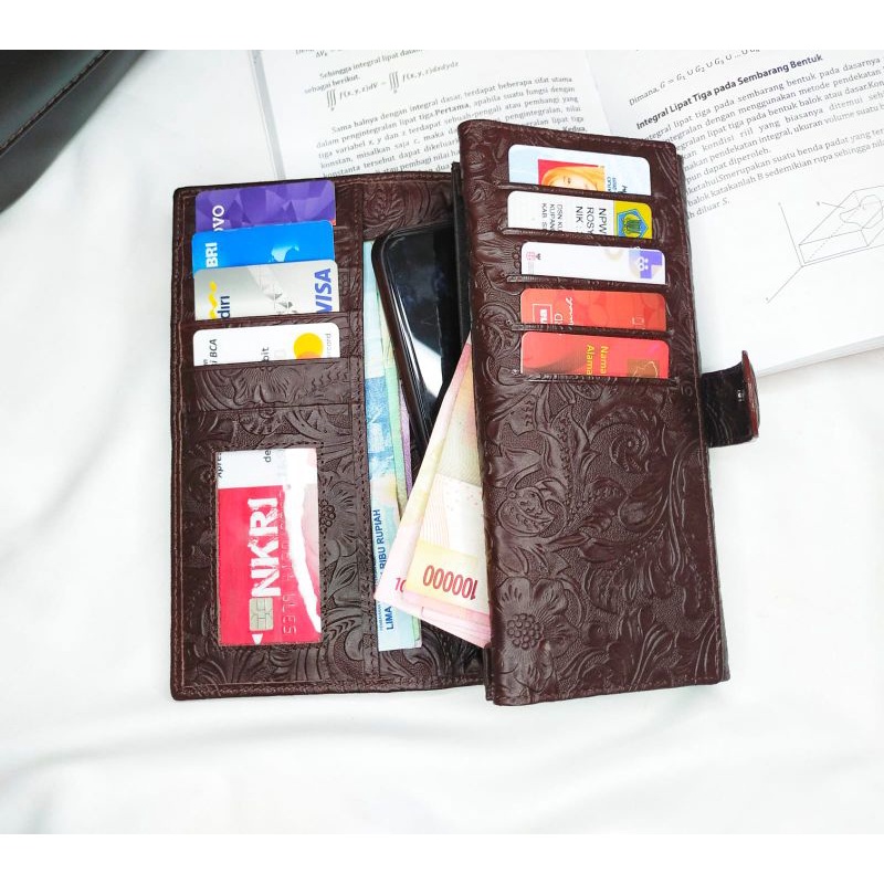 Dompet kulit wanita Nara full kulit sapi asli motif batik-COD