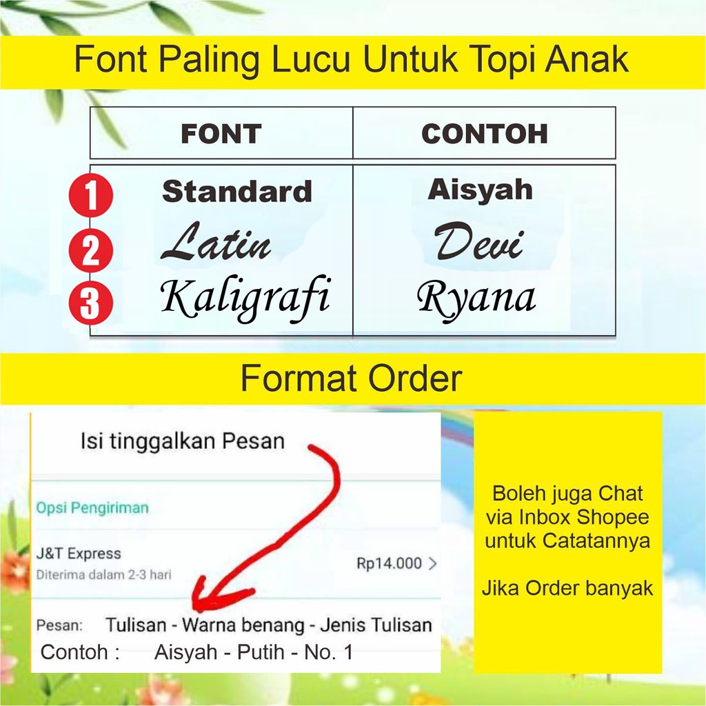 Bucket Anak Boba dan Custom Bordir Nama Tulisan Untuk 1 - 7 Tahun