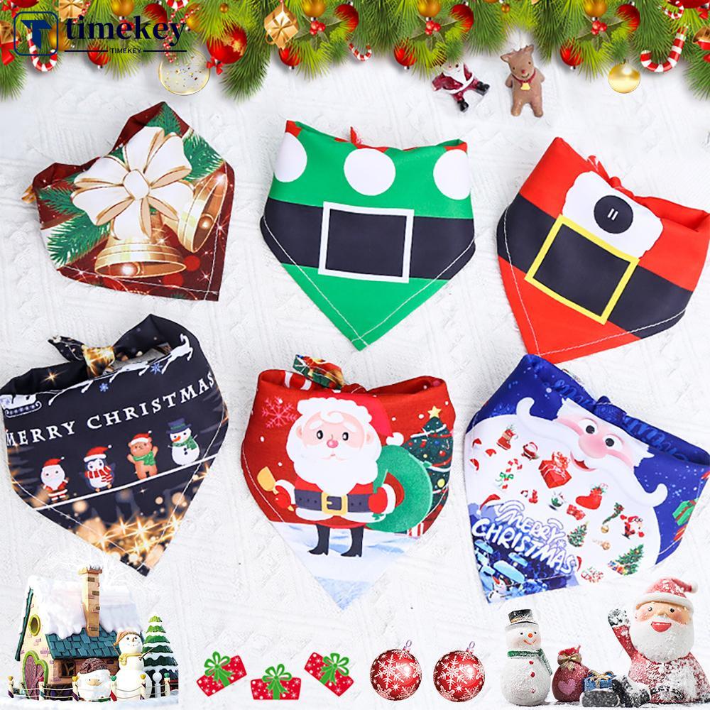 Timekey Syal Segitiga Motif Santa Claus Natal Bisa Dicuci Untuk Anjing / Kucing B2Z9