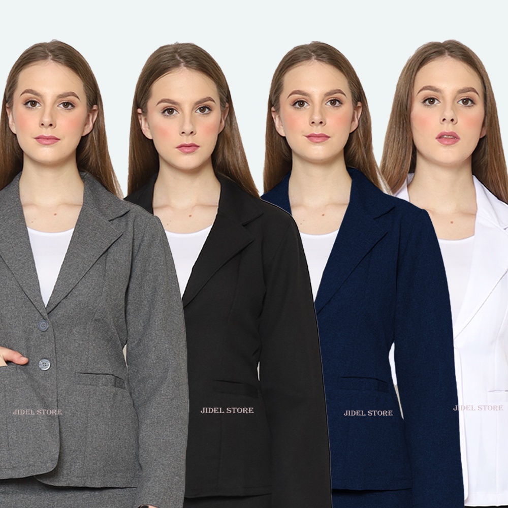 Blazer Formal Wanita HITAM PUTIH DONGKER ABU Ukuran S - 5L Jas Blezer Kancing Dua Bahan Gabardine Ja