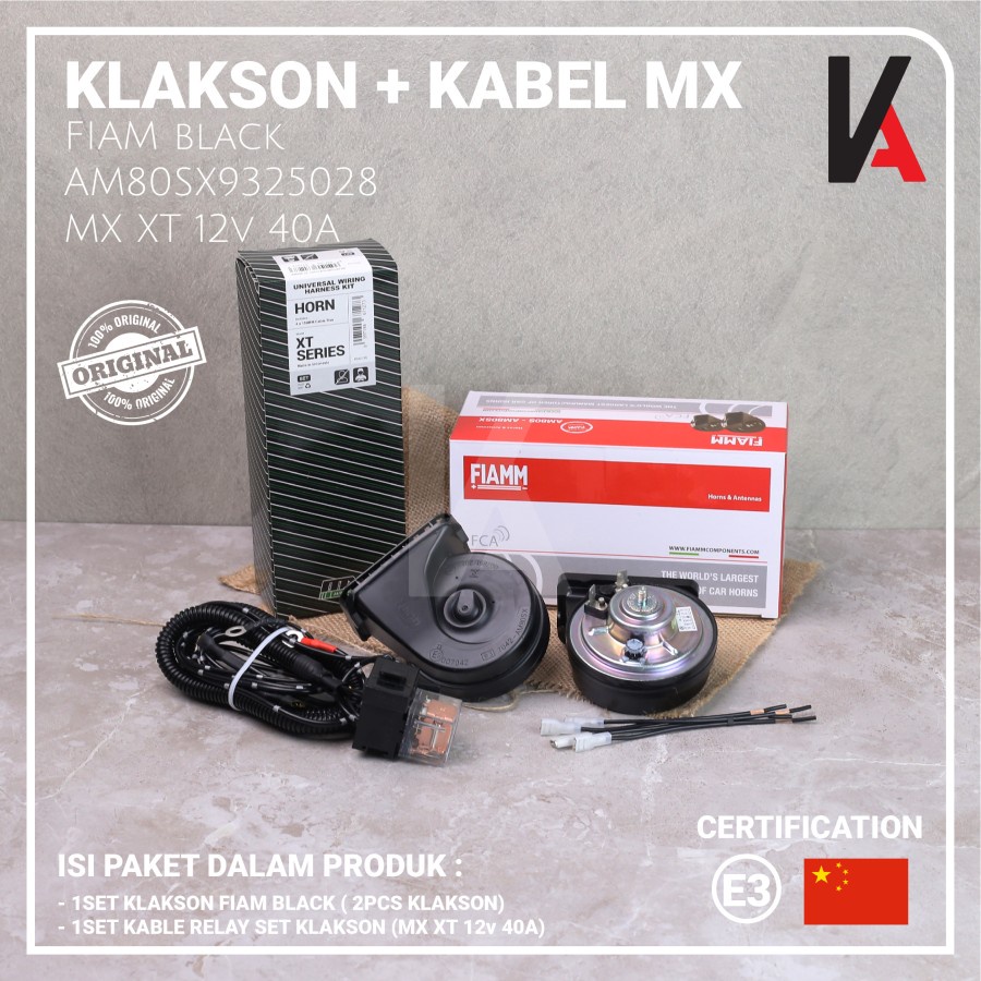 KLAKSON MOBIL MOTOR KEONG FIAMM ITALY WATERPROOF ORIGINAL 12V + CABLE RELAY SET ORIGINAL