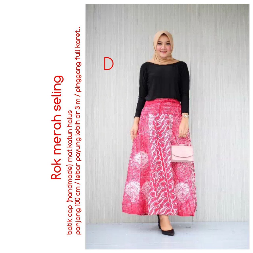 Rok Cap Seling Merah Delima Bawahan Batik Kantoran Wanita Casual Formal Kondangan Katun Premium