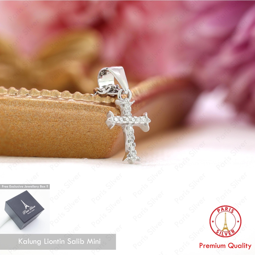 Kalung Liontin Salib Mini Perak Asli Silver 925 Lapis Emas Putih Salip Permata Cewek Korea Kecil