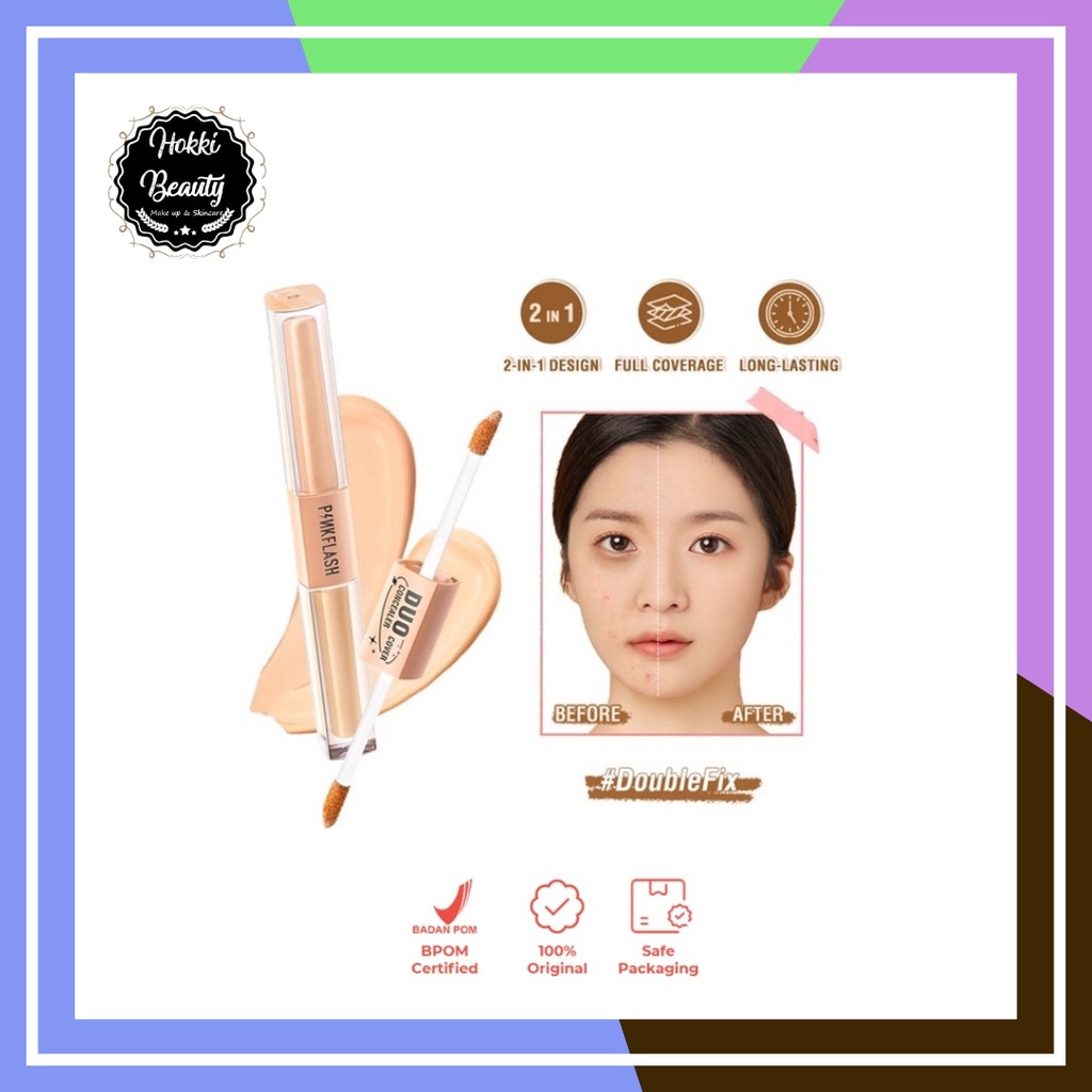 PINKFLASH (F18)  DoubleFix 2-in-1 Dual-Shade Concealer Full Coverage Brighten Matte Lightweight Conceal Dark Circles Scar Acne Skin