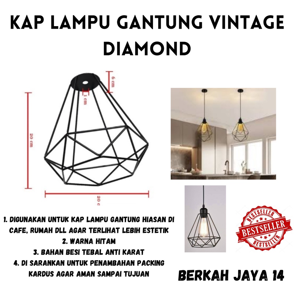 KAP LAMPU GANTUNG FITTING DAN LAMPU  KUNING 4 WATT VINTAGE DIAMOND UNTUK DEKORASI CAFE ATAU RUMAH BAHAN BESI TEBAL HARGA MURAH BARANG BERKUALITAS PROMO DISKON TERLARIS