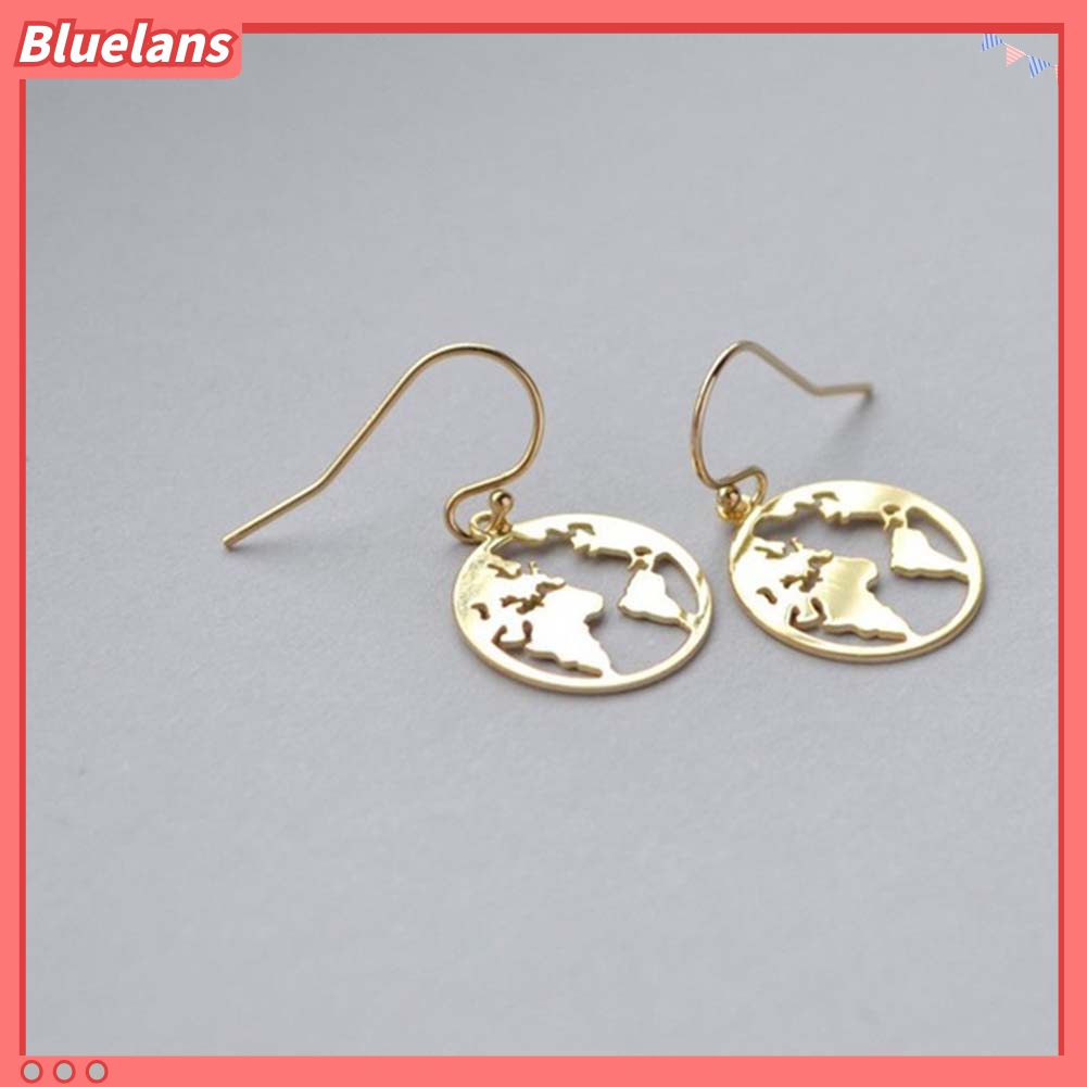 Anting Kait Gantung Wanita Desain Peta Dunia Hollow Untuk Hadiah Natal
