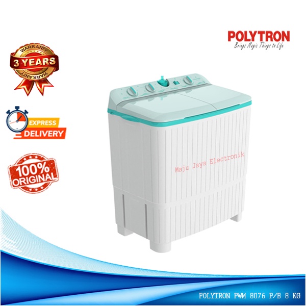 Mesin Cuci 2 Tabung POLYTRON PWM 8076 Water Selector Cuci Pengering 8 KG