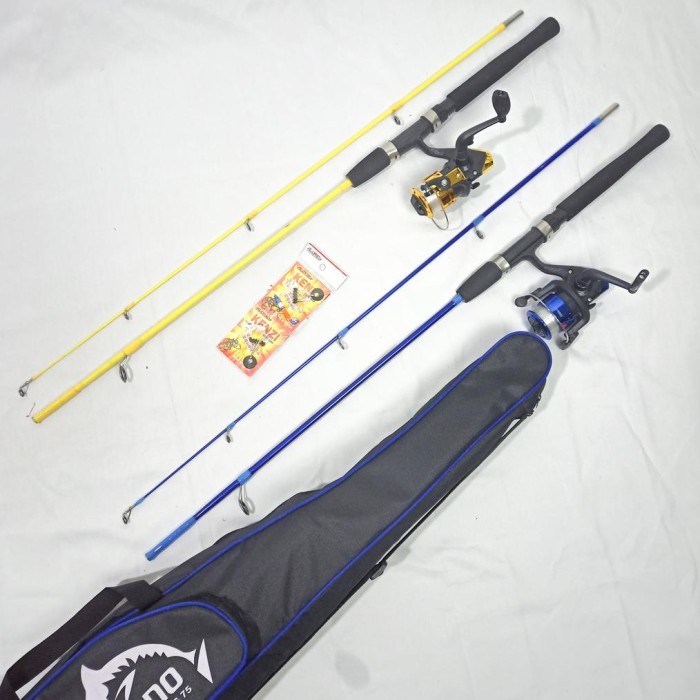 2 Full Set Alat Pancing Joran Sambung 120-150 Cm Tas Shimano Reel 5Bb