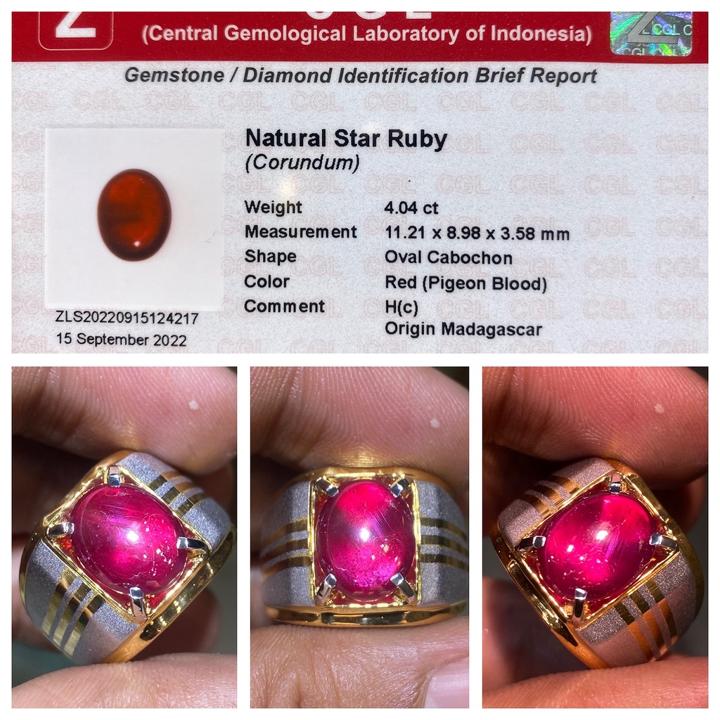 Natural 4.04ct Pigeon Blood Star Red Ruby Hc Top Color