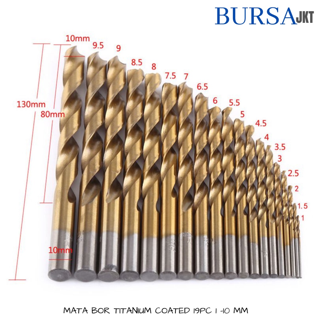 MATA BOR SET ISI 19 PC HSS TITANIUM COATED 1 - 10 MM